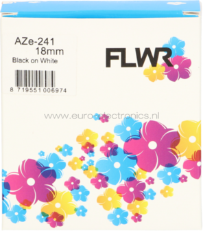 FLWR Brother TZE-241 zwart op wit breedte 18 mm