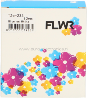 FLWR Brother TZE-233 blauw op wit breedte 12 mm