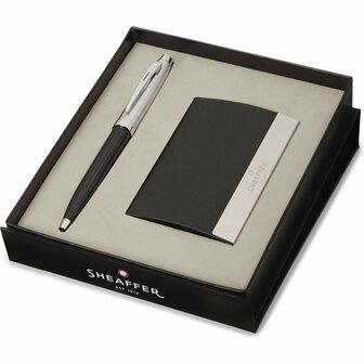 Sheaffer SF-G2931351-3 Balpen 100 M Giftset Glossy Black Barrel- Brushed Nickel Plated + Visitekaarthouder