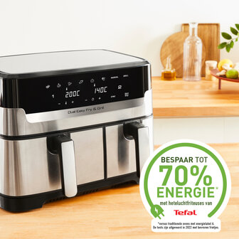 Tefal EY905D Easy Fry &amp; Grill Dual Heteluchtfriteuse 8.3L 2700W RVS/Zwart