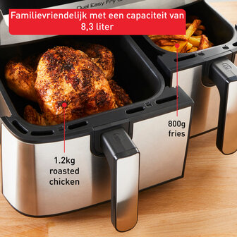 Tefal EY905D Easy Fry &amp; Grill Dual Heteluchtfriteuse 8.3L 2700W RVS/Zwart