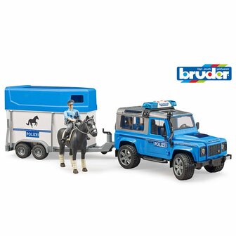 Bruder 02588 Politie Jeep met Paardentrailer + Paard en Figuur + Licht en Geluid