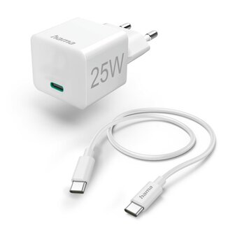 Hama Snellader Met Oplaadkabel USB-C Mini-oplader PD 25W 1,5 M Wit