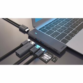 Rapoo 7in2 USB-C Multiport Adapter Zwart