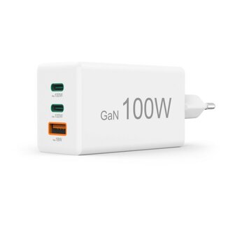 Hama Snellader 100W GaN 2x USB-C PD 1x USB-A QC Wit