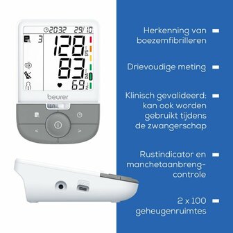 Beurer BM53 Bloeddrukmeter met AFIB Detectie Wit/Grijs