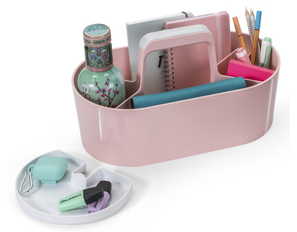 HAN HA-1200-86 Toolbox Loft Mobiele Organiser Flamingo Roze 4 Vakken Met Uitneembaar Plateau Sneeuw Wit