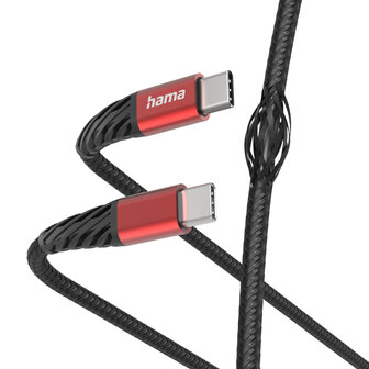 Hama Oplaadkabel Extreme USB-C - USB-C 1,5 M Nylon Zwart/rood