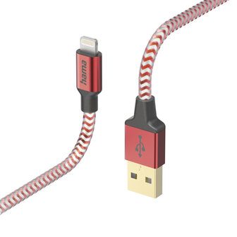 Hama Oplaadkabel Reflective USB- A - Lightning 1,5 M Nylon Rood