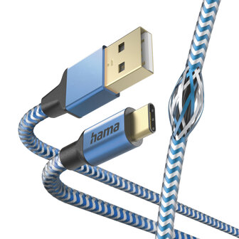 Hama Oplaadkabel Reflective USB-A - USB-C 1,5 M Nylon Blauw