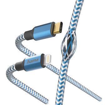 Hama Oplaadkabel Reflective USB-C - Lightning 1,5 M Nylon Blauw