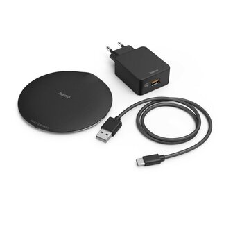 Hama Wireless Charger Set QI-FC15 Metal 15W Draadl. Smartphone-oplaadpad Z/w