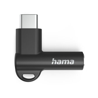 Hama Aux-Adapter USB C&ndash;3.5 mm Jack Aansluiting 90&deg; Hoekstekker Zwart