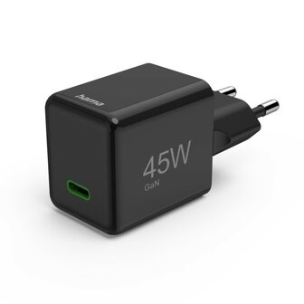 Hama Snellader USB-C PD/QC/GaN Super-Mini-Charger 45 W Zwart