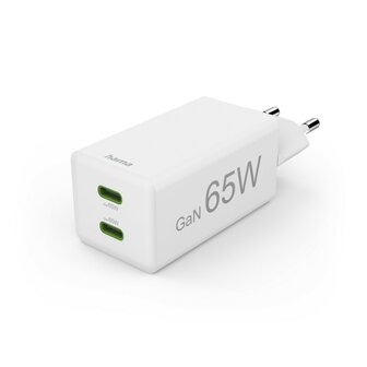 Hama Snellader GaN 2x USB-C PD/Qualcomm&reg; Mini-oplader 65 W Wit