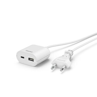 Hama USB Netadapter met 190 cm Lange Kabel 3.5A 1x USB A 1x USB C Wit