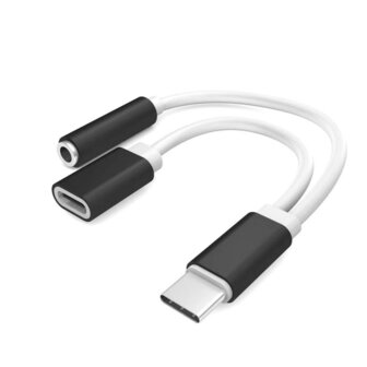 Scanpart Adapter USB-C(m)&gt;USB-C(f) en Jack Zwart/Wit