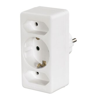 Hama 3-Way Multi-Plug 2 Euro Sockets/1 Socket With Earth Contact White