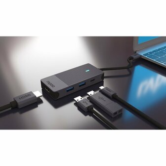 Rapoo USB-C 4in1 Multiport Adapter Zwart