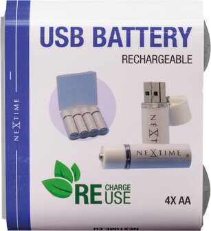 NeXtime NE-AABAT003 Oplaadbare AA USB-Batterij Blister A 4 Stuks