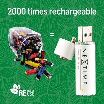 NeXtime NE-AABAT003-2 Oplaadbare AA USB-Batterij Blister A 2 Stuks.