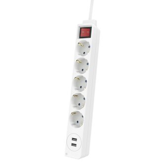 Hama Stekkerdoos 5-voudig USB-A 17W Schakelaar 1,4 M Wit