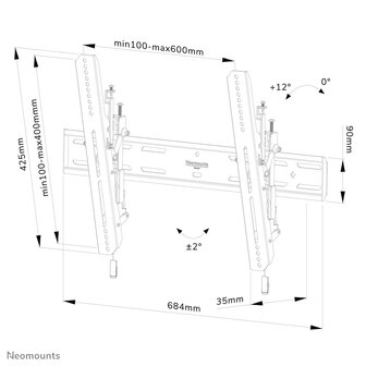 Neomounts WL35S-850BL16 Kantelbare Wandsteun voor Schermen tot 82 Inch Zwart