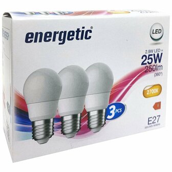 Energetic LED Lampen Kogel E27 25W Mat Wit 3 Stuks