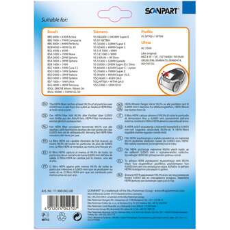 Scanpart Bosch Siemens BBZ8FS1 Hepafilter