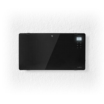 Nedis HTPL20FBK Glazen Paneel Convectorkachel Thermostaat Lcd-scherm 2 Warmtestanden Staand / Wandmontage 2000 W Zwart