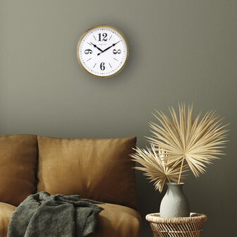 NeXtime NE-3290GO Landelijke Wandklok - 39cm - Stille Klok - Wit/ Goud- &quot;Classic&quot;