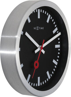 NeXtime NE-3998STZW Wandklok &#039;Station&#039; &Oslash;19 Cm, Geborsteld Aluminium Zwart