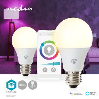 Nedis WIFILRC20E27 Smartlife Multicolour Lamp Wi-fi E27 806 Lm 9 W Rgb / Warm To Cool White Android&trade; / Ios Peer