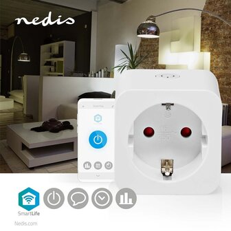 Nedis WIFIP121FWT Smartlife Smart Stekker Wi-fi Energiemeter 3680 W Type F (cee 7/3) -10 - 45 &deg;c Android&trade; / Ios Wit