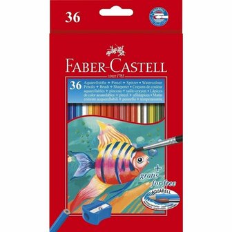 Faber Castell FC-114437 Aquarelpotloden + Slijper en Penseel 36 Stuks