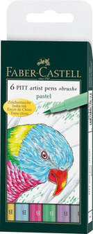 Faber Castell FC-167163 Tekenstift Faber-Castell Pitt Artist Pen Brush Etui A 6 Stuks Pastel