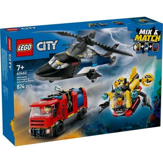 Lego City 60462 Great Vehicles Helikopter, Brandweerauto en Onderzee&euml;r