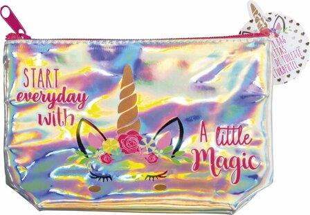 Unicorn Kinder Toilettasje Etui Make-up Tasje Holografisch met Unicorn Print 19.5x13cm