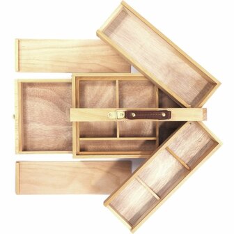 Kangaro K-830051 Gereedschapskist 3 Lagen 4 Laden + Leren Handvat 23.5x13x34 cm Beukenhout/Naturel