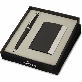 Sheaffer SF-G2931751-3 Balpen 100 M Giftset Matt Black Nickel Plated + Visitekaarthouder