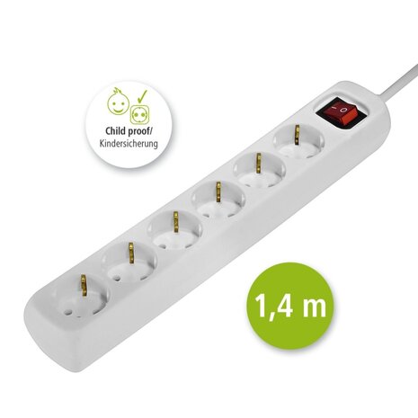 Hama Distribution Panel 6 Sockets With Switch Child-proof 1.4 M White