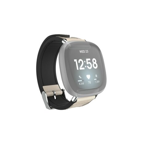 Hama Polsband Voor Fitbit Versa 3/Sense Horlogebandje Van Leer En Silic. Wit