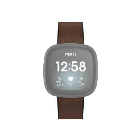 Hama Polsband Voor Fitbit Versa 3/Sense Horlogebandje Van Leer En Silic. Bruin