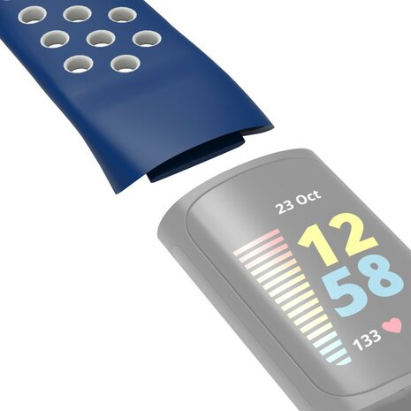 Hama Sportpolsband Voor Fitbit Charge 5 Ademend Horlogebandje D.blauw/grijs