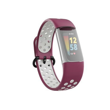 Hama Sportpolsband Voor Fitbit Charge 5 Ademend Horlogebandje Bord./grijs