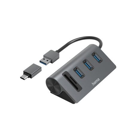 Hama OTG-hub/kaartlezer 5-poorts 3x USB-A SD MicroSD Incl. USB-C-adapter