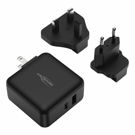 Ansmann USB Reis Oplader 30W + Verwisselbare Stekkers Zwart