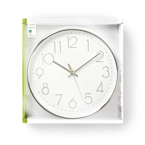 Nedis CLWA015PC30SR Ronde Wandklok Diameter 30 Cm Wit & Zilver