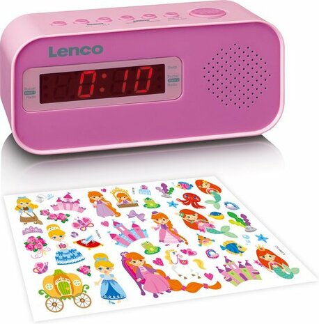 Lenco CR-205PK Wekkerradio met Slaaptimer Alarmfunctie met Stickerset Roze