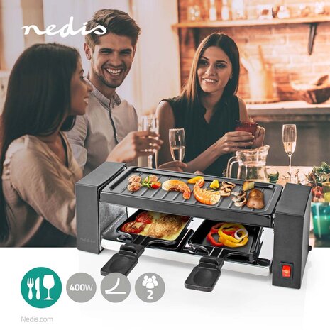 Nedis FCRA210FBK2 Gourmet Raclette Grill voor 2 Personen